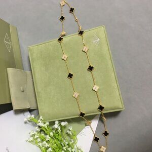 Van Cleef & Arpels 20 Flower Black Onyx Diamond Necklace 18k auth